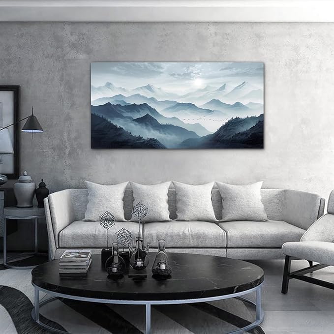 Lapremoly Wall Art, Framed Canvas Poster, Minimalist Abstract Ink Wall Painting, Living Room, Bedroom Decor, 20x40 inches