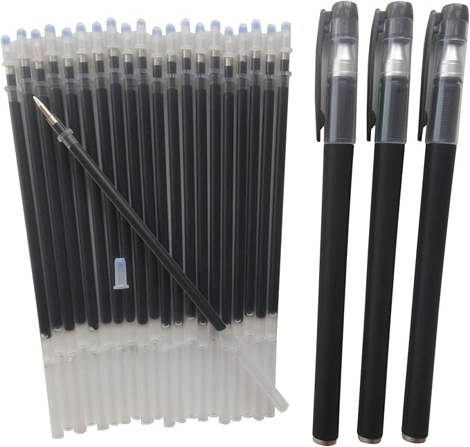 Black Gel Pens & Pen Refills,Gel Pen 0.5 mm Pen Refill Set Kit, 20 Pcs Black Ink Pen Refills with 3 Gel Pens. (Black Pen & Refill)