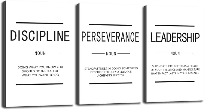Inspirational Canvas Wall Art Painting Office Decor Posters Prints Inspiring Discipline Perseverance Leadership Noun Motivational Picture for Wall Art Decor Home Framed Ready to Hang[72''Wx 36''H]