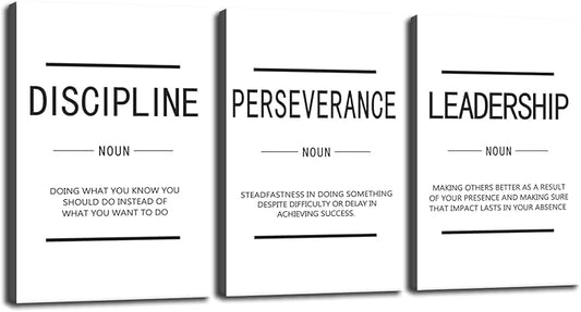 Inspirational 3 Pieces Discipline Noun Motivational Canvas Wall Art Inspirational Perseverance Leadership Noun Painting Poster Print Artwork Office Wall Decor Gym Living Room Frame[48''Wx 24''H]