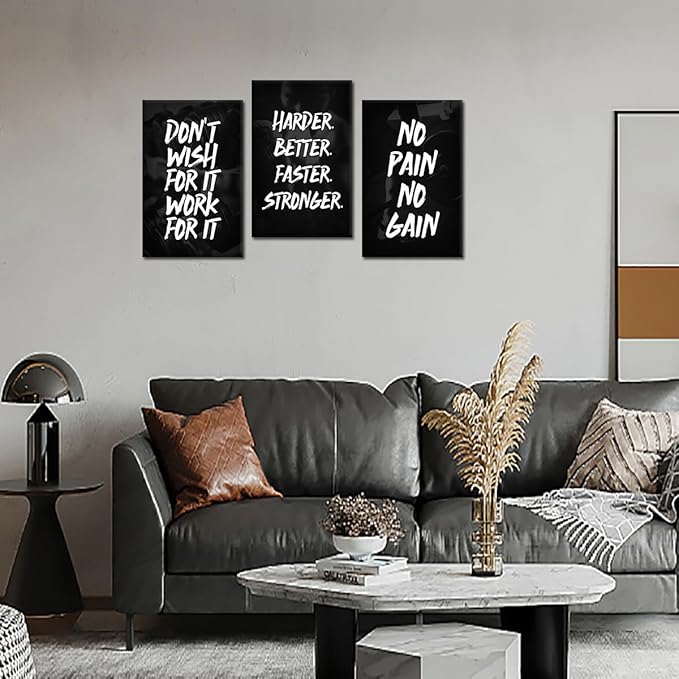 Black & White Motivational Wall Art - Set of 3 Modern Office Canvas Paintings Framed Inspirational Quotes Print Poster Success Artwork for Home, Living Room, Office Wall Decor (24"x36"x3)