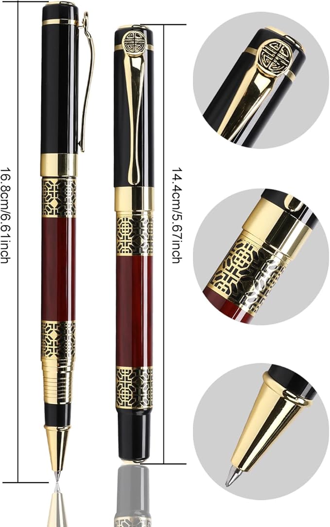 YIVONKA Ballpoint Pen Black Refill,Classical retro style Luxury Pen,Best Ball Pen Gift Set for Men & Women Professional Executive,Office,Nice Pens Classy Gift Box (2 Pack Red)