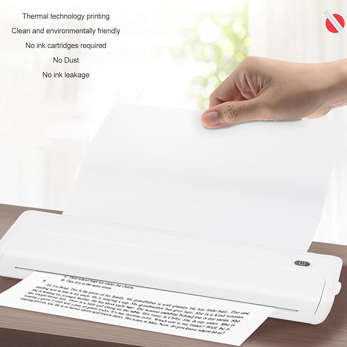 Portable Cordless Printer, bt A4 Thermal Inkless Printer with App, for Photo Label Receipt Study Notes, Home School Office