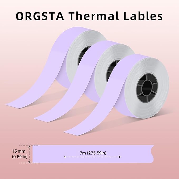 ORGSTA S001 Label Maker Machine with Tape, Bluetooth Label Maker for Home and Office Organization, Thermal Label Printer Mini Labeler with 3 Roll Continuous Label Tapes - Purple