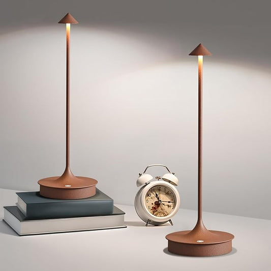 Cordless Table Lamp Rechargeable LED Battery Operated 4000mAh Table Lamp Touch Dimmable Lamp Outdoor Waterproof Portable Wireless Table Light for Dining Restaurant Bar Indoor/Outdoor Use (Brown-2PC)