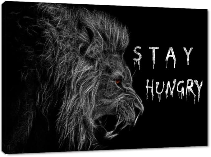 Extra Large Big Panel Inspirational Office Wall Hangings Black and White Vintage Positive Wall Pictures with Stay Hungry Quotes Artwork Gift Choice for Kids Men Women Framed Ready to Hang-44x28 inches