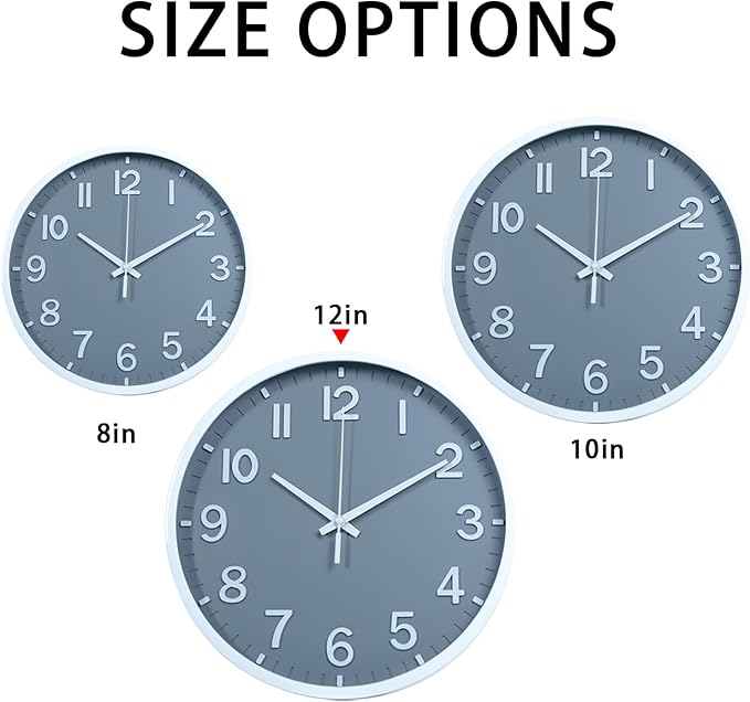 Wall Clocks Battery Operated 12 inch Modern Wall Clock,Silent Non Ticking Wall Clock for Living Room Bedroom Kitchen Office Classroom Decor (Gray White)