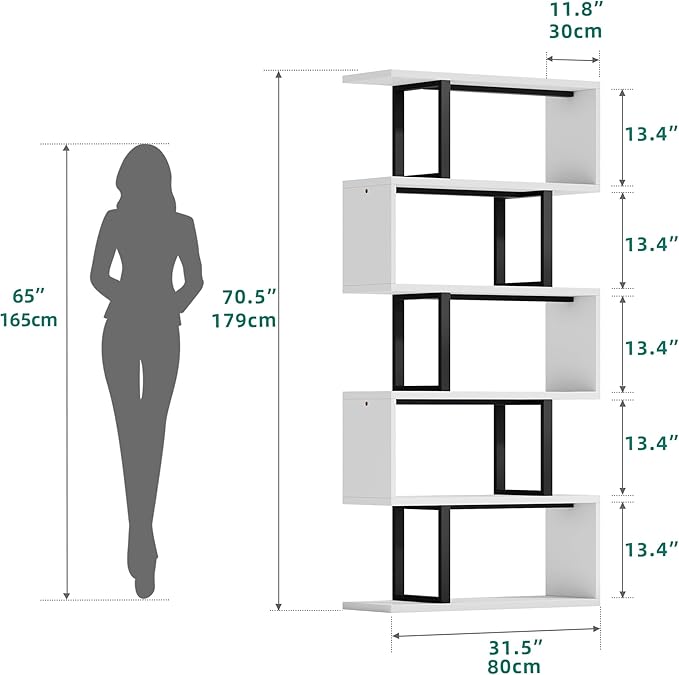 YITAHOME Tall Bookshelf Modern Book Shelf 6 Tier Bookcase, Open Display Storage Rack Shelves for Living Room/Bedroom/Home/Office/Kitchen, White