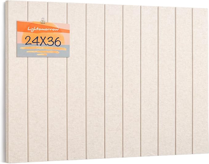 Bulletin Board, 36 x 24 inches Felt Board Decorative Pin Board, 3' x 2' Cork Board Alternative for Wall, Foldable Photo Board with 20 Pushpins - Oatmeal Stripes