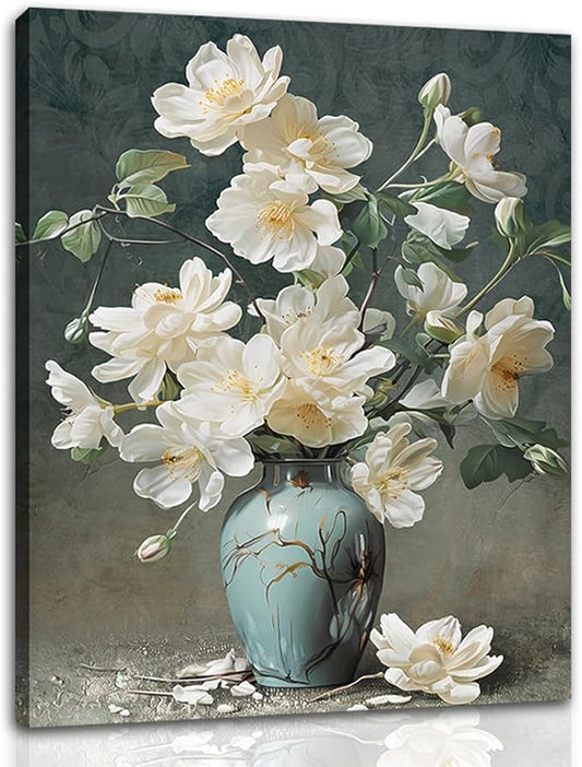 YMYXMC33 Flower Picture Decor Wall Art Canvas Print White Floral Poster Decoration Bedroom Bathroom12x15