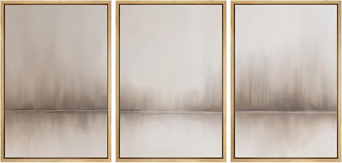 SIGNWIN Framed Canvas Print Wall Art Set Foggy Forest Reflection Tranquil Neutral Abstract Landscape Illustrations Modern Art Decorative Abstract for Living Room, Bedroom, Office - 24"x36"x3 Natural