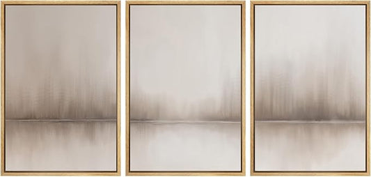 SIGNWIN Framed Canvas Print Wall Art Set Foggy Forest Reflection Tranquil Neutral Abstract Landscape Illustrations Modern Art Decorative Abstract for Living Room, Bedroom, Office - 16"x24"x3 Natural
