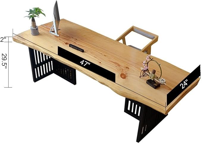 Computer Desk 47-inch, Home Office Desk Simple Study Writing Desk Workstation Rustic Style Solid Wood Desk