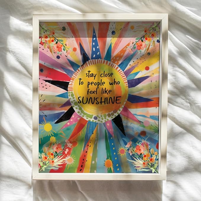 Inspirational Art positive Wall Decor - Colorful Watercolor Family Room Decor - positive Sayings Wall Art for Women, Happy Home Picture - Womens Bedroom Artwork, Inspirational Quotes Living room Print