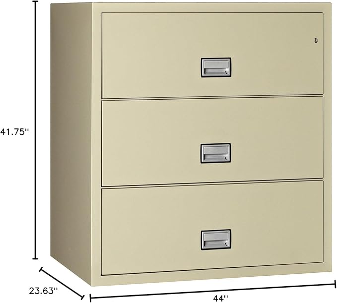 44 inch Wide 3-Drawer Lateral Fireproof File Cabinet – Legal and Letter Size Filing – Key Lock – Water Resistant – Fire Safe and Impact Rated – Putty Finish – Model LAT3W44P