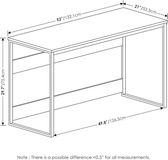 Furinno Moretti Computer Desk, Gaming Desk with Metal Frame, Office Desk, 52" Width, for Home Office, Gaming, Study, Grey Oak
