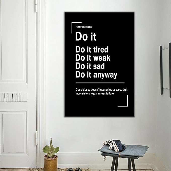 Inspirational Poster Wall Art Positive Home Decor Artwork Motivational Quotes Printed on Canvas Black and White Picture Painting for Modern Living Room Office Workplace Ready to Hang [24''Wx36''H]