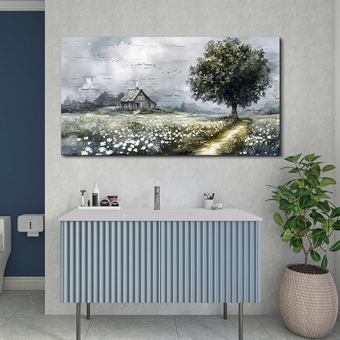 ERQINHUA Gray Large Canvas Wall Art For Living Room Farmhouse Wall Decor For Bedroom Office Home Decor Field scenery Paintings Tree Landscape Wall Pictures Printed Artwork Ready to Hang 30"X60"