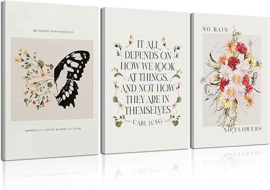 VVL 3Pcs Inspirational Quotes Wall Art for Office Mental Health Canvas Wall Art Motivation Painting Picture Wall Decor for School Office Treatment Room Home Decoration 16x24in