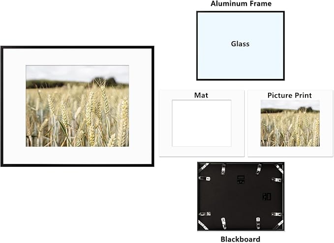 Golden State Art, Gallery Wall Frame Set of 6 - Black 11x14 Aluminum Photo Frames with Mat for 8x10 Pictures - 11 x 14 inch Metal Frame with Real Glass Cover - Elegant Home or Office Decor