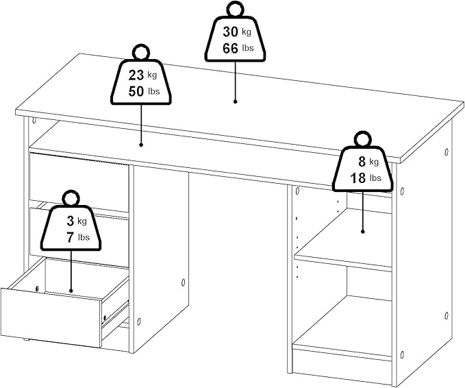 Tvilum Function Plus Computer Desk with Storage Cabinet, 3 Handle-Free Drawers, Two-Tone White and Oak Color Finish