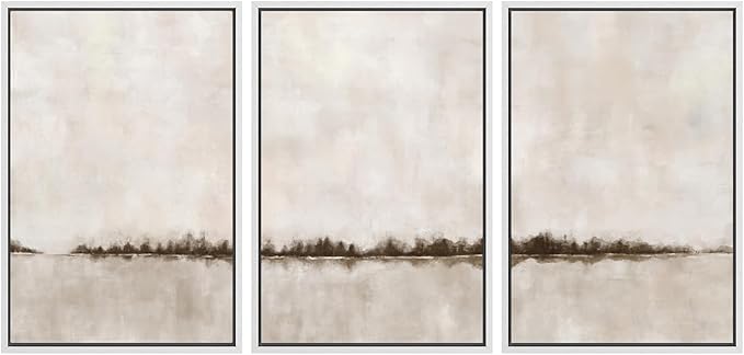 SIGNWIN Framed Canvas Print Wall Art Set Brown Tan Pastel Watercolor Grunge Landscape Abstract Shapes Illustrations Decorative Relax/Calm Zen for Living Room, Bedroom, Office - 16"x24"x3 White