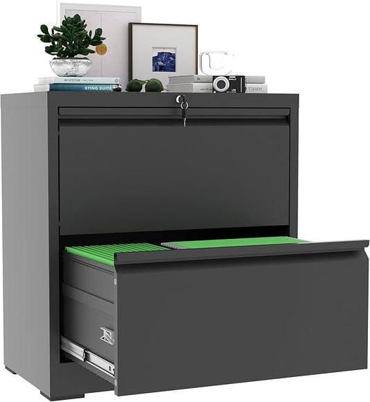 AQY 2 Drawer File Cabinet with Lock,Metal Black Lateral File Cabinets for Home Office,Steel Wide Filing Organization Storage Cabinets for Hanging Files Letter/Legal/F4/A4 Size(Black)