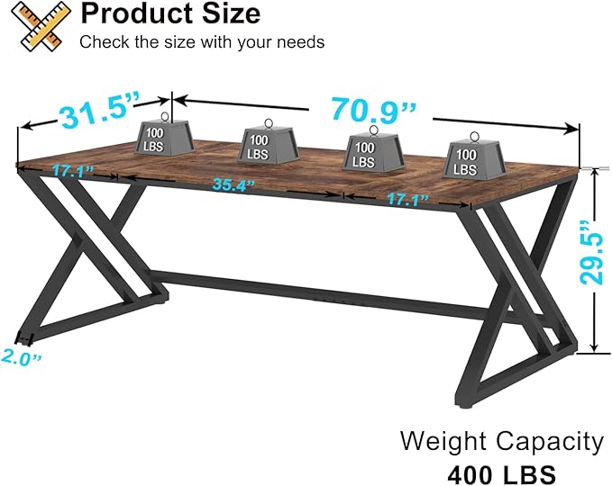 HSH Rustic 70.8" Computer Desk, Extra Large Industrial Home Office Desk, Long Modern Work Executive Pc Desk Study Writing table, Dual monitor Metal Wood Double Workstation for Two Person, Rustic Brown