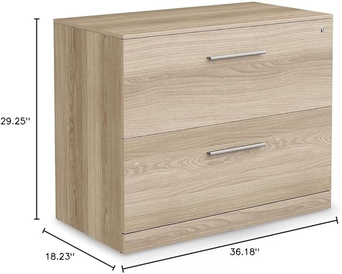 NBF Lateral File Cabinet - 29" H Two Lockable Drawer File Cabinet - Office Lateral Filing Cabinets with Warm Ash Laminate Finish - Modern Lateral File Cabinets for Home Office - Gray