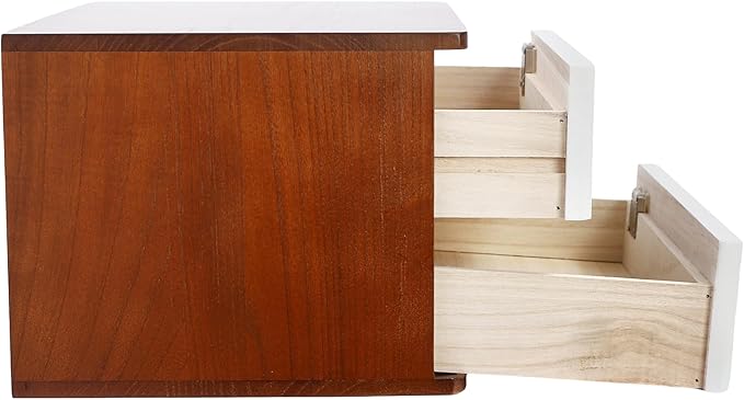 2 Drawers Wooden Desktop Storage Box,Small File Cabinet with Locks,Office Supplies A4 Filing Organizer for School,Classroom,Walnut,White