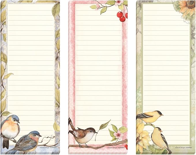 Current Seasonal Birds Magnetic Notepad Set – Set of 12 Mini Memo Pads, 12 Designs, 30-Sheet Pads, 2½ x 6½ Inches, Shopping List, To-Do Notes, Printed in The USA