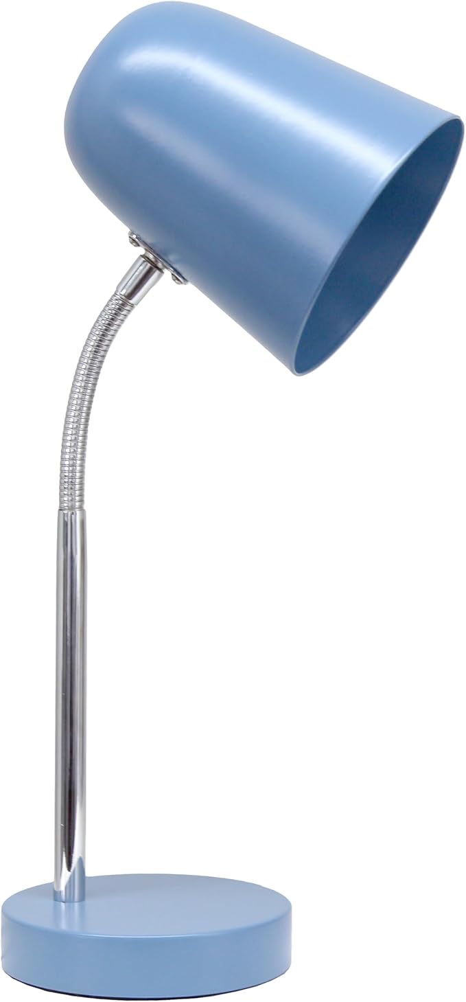 Simple Designs LD1075-BLU 15.28" Sleek Essentials Minimalist Metal Desk Task Lamp, for Office, Desk, Nightstand, Dorm, Blue