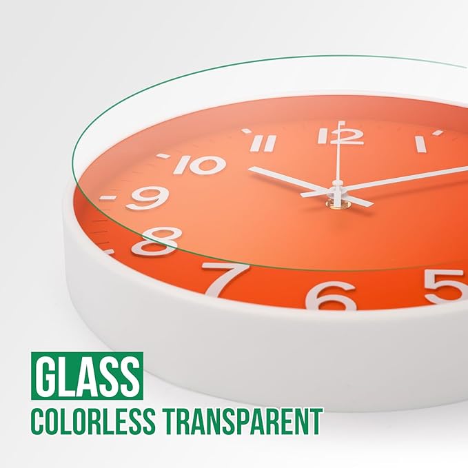 Wall Clock 12 Inch Orange Modern Simple Quartz Decorative Clock Non-Ticking Silent Battery Operated Round Wall Clocks Trendy and Practical Best Gift for Living Room Bedroom Kitchen Office