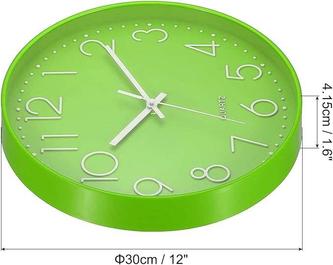 PATIKIL 12 Inch Wall Clock, Battery Operated Silent Non-Ticking Round Wall Clocks for Office Bedroom Decorative, Green