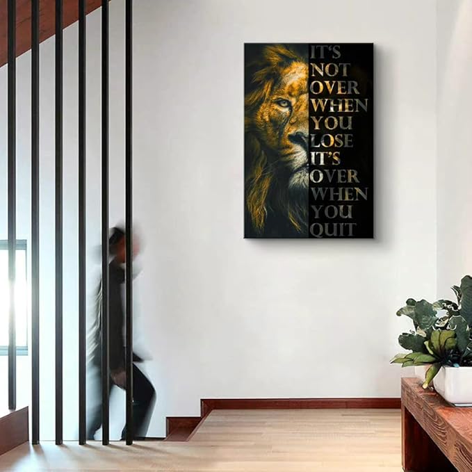 YOUHONG Motivational Lion Wall Decor for Men's Office - Inspirational Quote Canvas Art 24x36 Inches, Lightweight Framed Poster with Hook, Positive Affirmations Home & Office Decor
