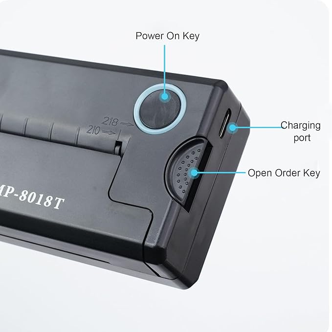 Portable Thermal Printer, Inkless Stencil Printer for Travel Office Home, with 210mm 218mm Thermal Paper, Compatible with iOS Phone Laptop, 2000mah