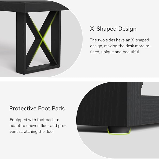 LITTLE TREE 63-Inch Long Computer Desk, Simple Wood Thick Appearance Design, Study Writing Gaming Work Executive Desk for Home Office, Black