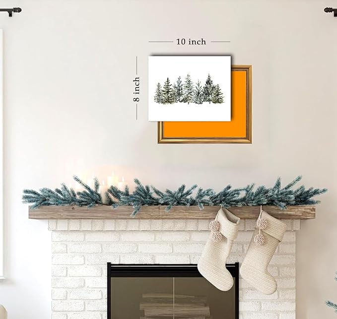 Kizbook Vintage Christmas Tree Wall Decor, Christmas Pine Tree Art Prints Painting, Farmhouse Winter Landscape Xmas Christmas Poster, Christmas Gallery Wall Art Winter Forest Print, Vintage Christmas Decor for Holiday (8"x10"-Unframed)