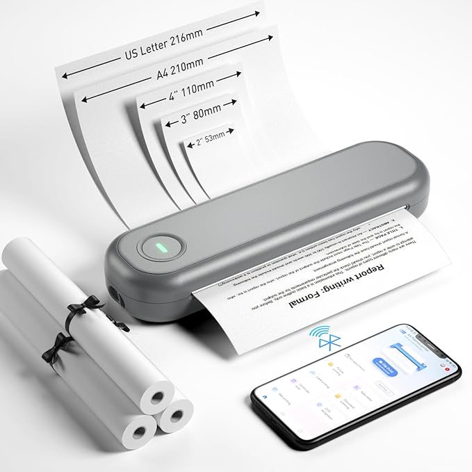 Bisofice A4 Portable Thermal Printer Wireless&USB Connect with Mobile Computer 50mm/56mm/77mm/107mm/210mm/216mm(2in/3in/4in/8in/8.5in) US Letter A5 Paper Size for Office School