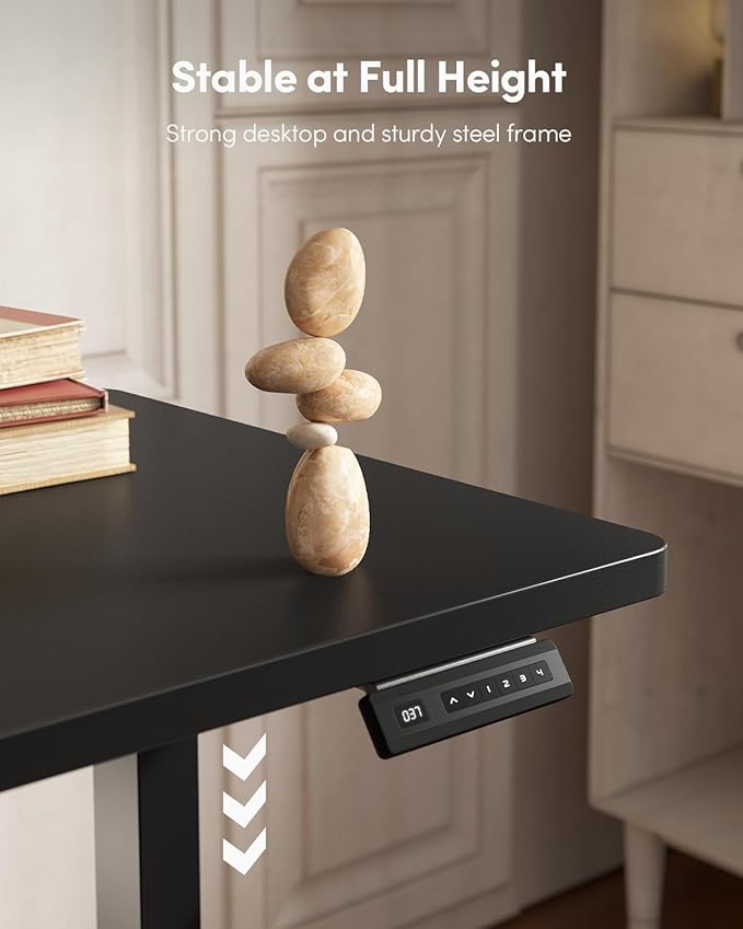 CubiCubi 48 x 24 Large One-Piece Standing Desk, Adjustable Height Electric Computer Home Office Sit Stand up Workstation, with 4 Memory Presets, Headphone Hook, Black