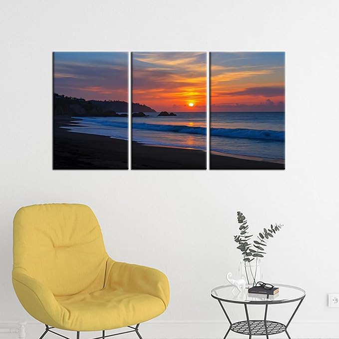 Beach Scenery Canvas Wall Art Nature Landscape Pictures Painting Sandy Beach at Dusk Posters Print Artwork for Home Bedroom Office Gallery Wall Decoration Stretched and Framed [48''Wx24''H]
