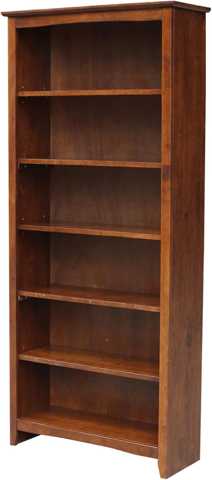 International Concepts, 72" High Bookcase With Adjustable Shelves, Solid/ Sturdy Parawood Construction, Durable Furniture, Eco-Friendly, Espresso