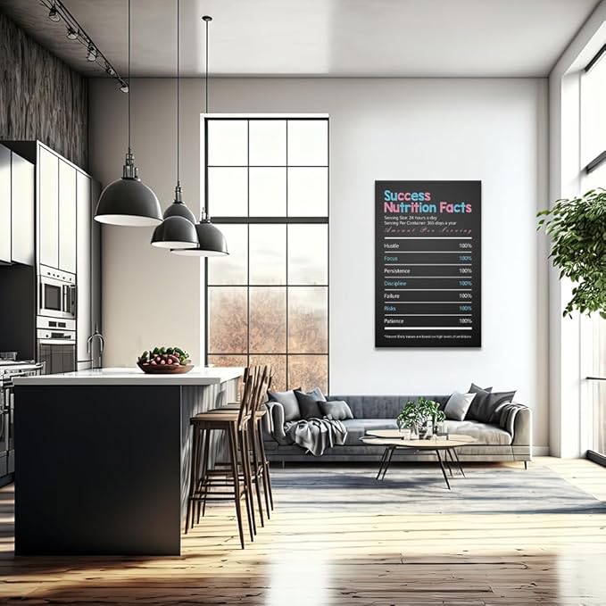 Success Nutrition Facts Wall Art - Inspirational Quotes Wall Decor Black Office Picture Artwork Motivational Poster Inspiring Prints Modern Canvas Painting Framed for Living Room Home, Large 28"x 44"