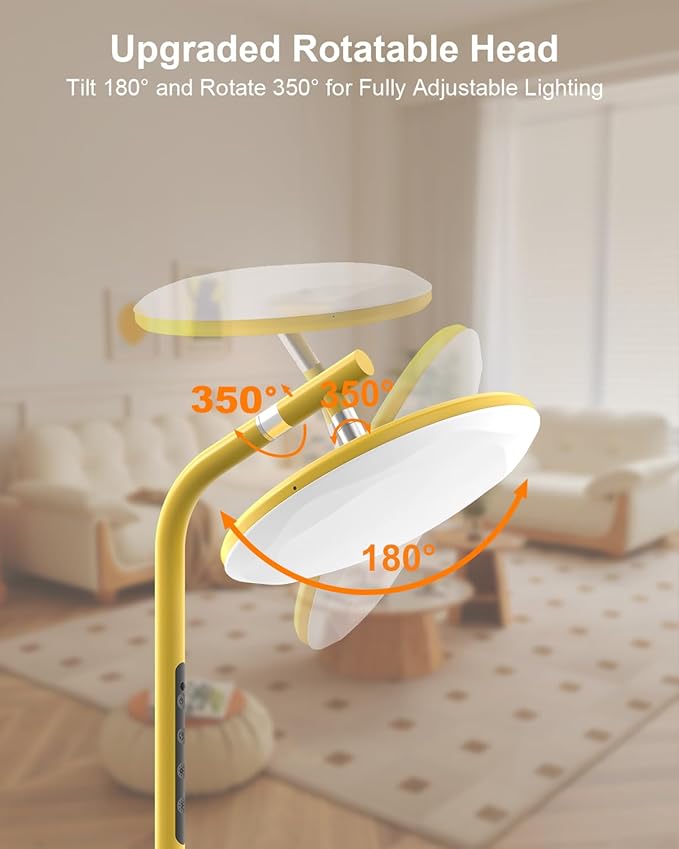 LED Floor Lamp, 36W Super Bright Standing Lamp with Remote & Touch Control, 69" Stepless Dimmable Torchiere Tall Lamp, 350° Rotating Head Floor Lamp for Bedroom, Living Room, Office, Gold