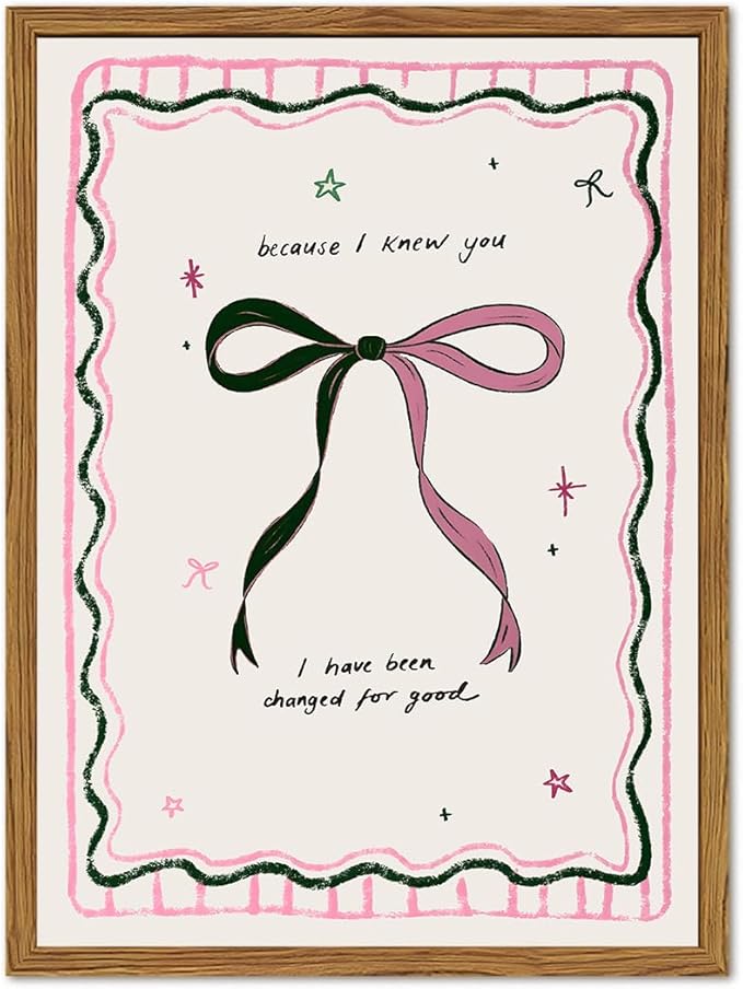 Framed Pink Bow Wall Art, Coquette Preppy Canvas Wall Decor Pictures, Trendy Inspirational Quote Paintings Prints Girly Home Decor Aesthetic for Girls Room Bedroom Dorm 12x16 inch
