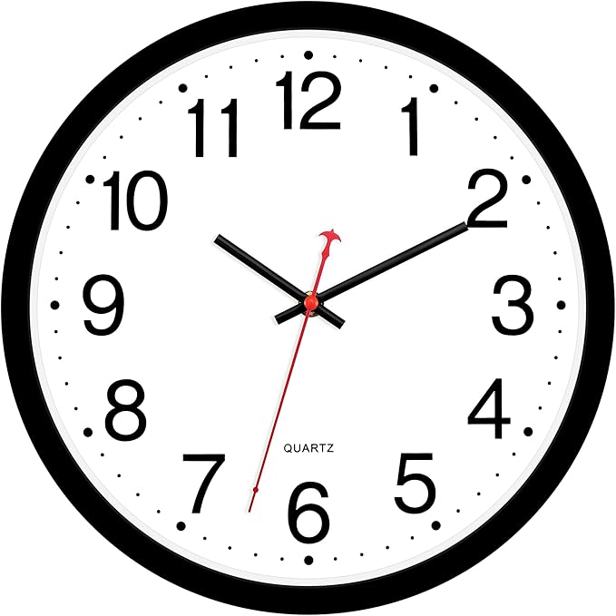 Foxtop 14 Inch Wall Clock Modern Silent Non-Ticking Quartz Battery Operated Round Analog Classic Black Wall Clock for Classroom School Office Living Room Bedroom Home