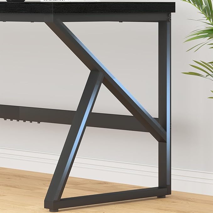 HSH Extra Long Black Computer Desk, 78 inch Large Home Office 2 person Desk, Industrial Metal Wood double Desk for Executive Work Writing Study, Modern Black Bedroom Living Room PC Laptop Gaming Table