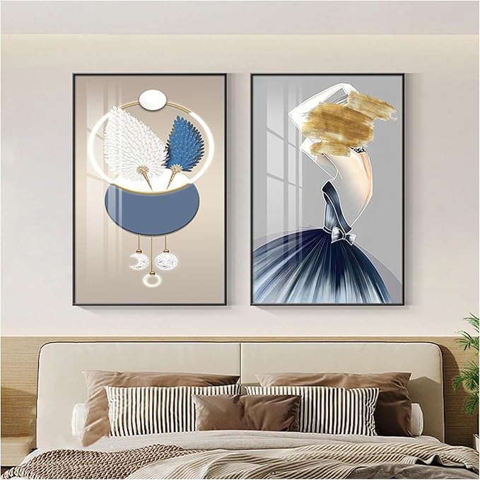 Wall Art for Office Framed Decorative Oil Painting Set Posters for Room Decorative Modern Artwork Ready to Hang 2 Pieces,P,15.7 * 11.8in
