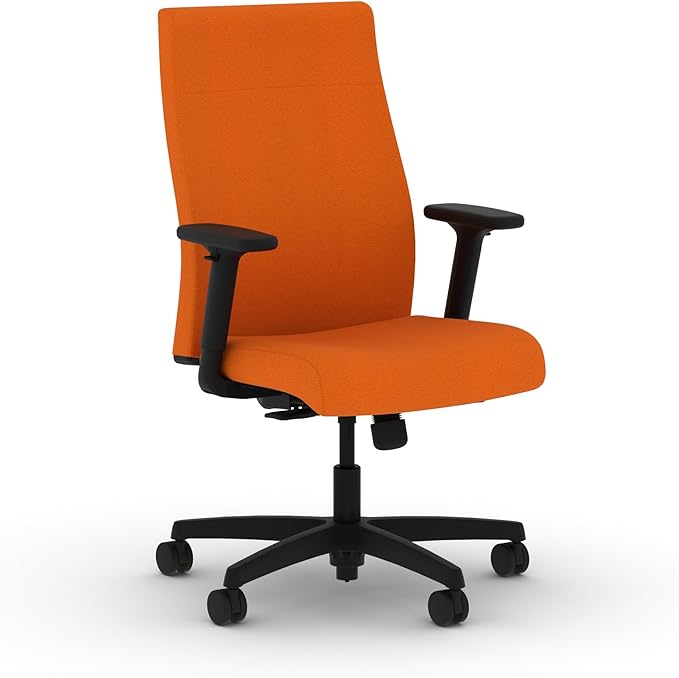 HON Ignition 2.0 Fabric Office Chair, Upholstered, Adjustable Arms, Standard Synchro-Tilt Recline Executive Ergonomic Office Chair, Black Frame, Apricot