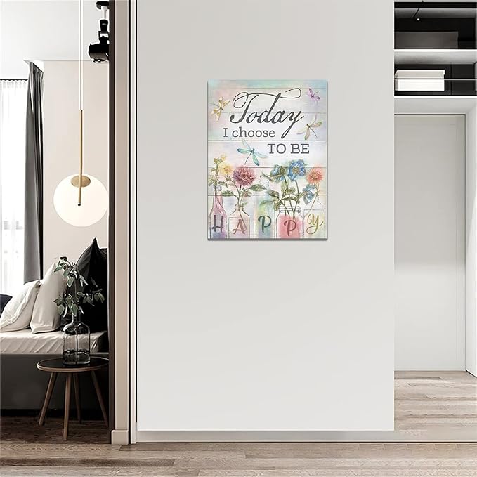 yerretin Floral Bathroom Wall Art Country Flower Dragonfly Pictures Wall Decor Rustic Canvas Print Painting Artwork Home Decorations for Bedroom Living Room Office Framed 12"x16"